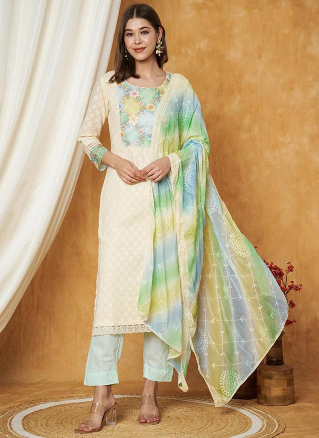 Pure Cotton Light Blue Casual Wear Printed Readymade Suit